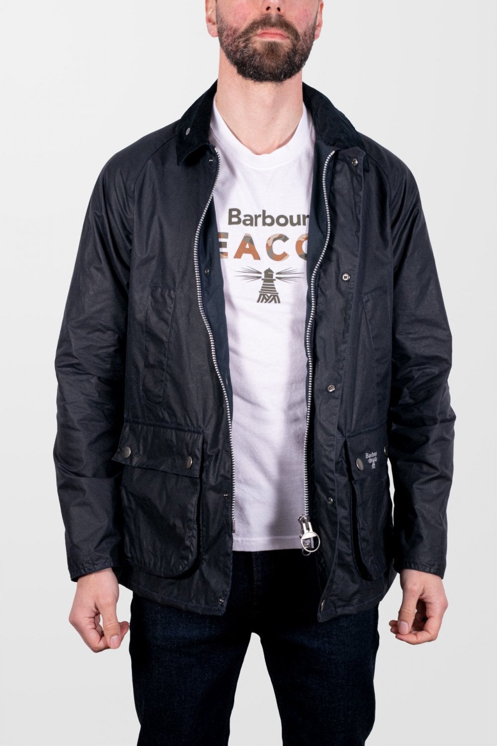 Barbour beacon navy wax on sale jacket